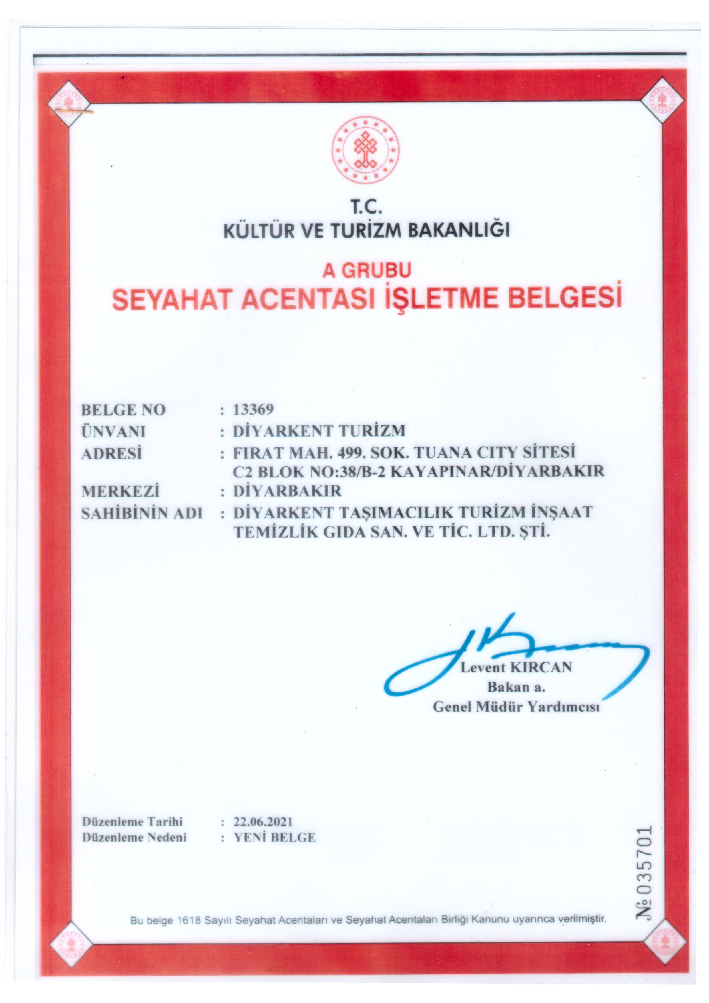 SEYAHAT ACENTASI İŞLETME BELGESİ